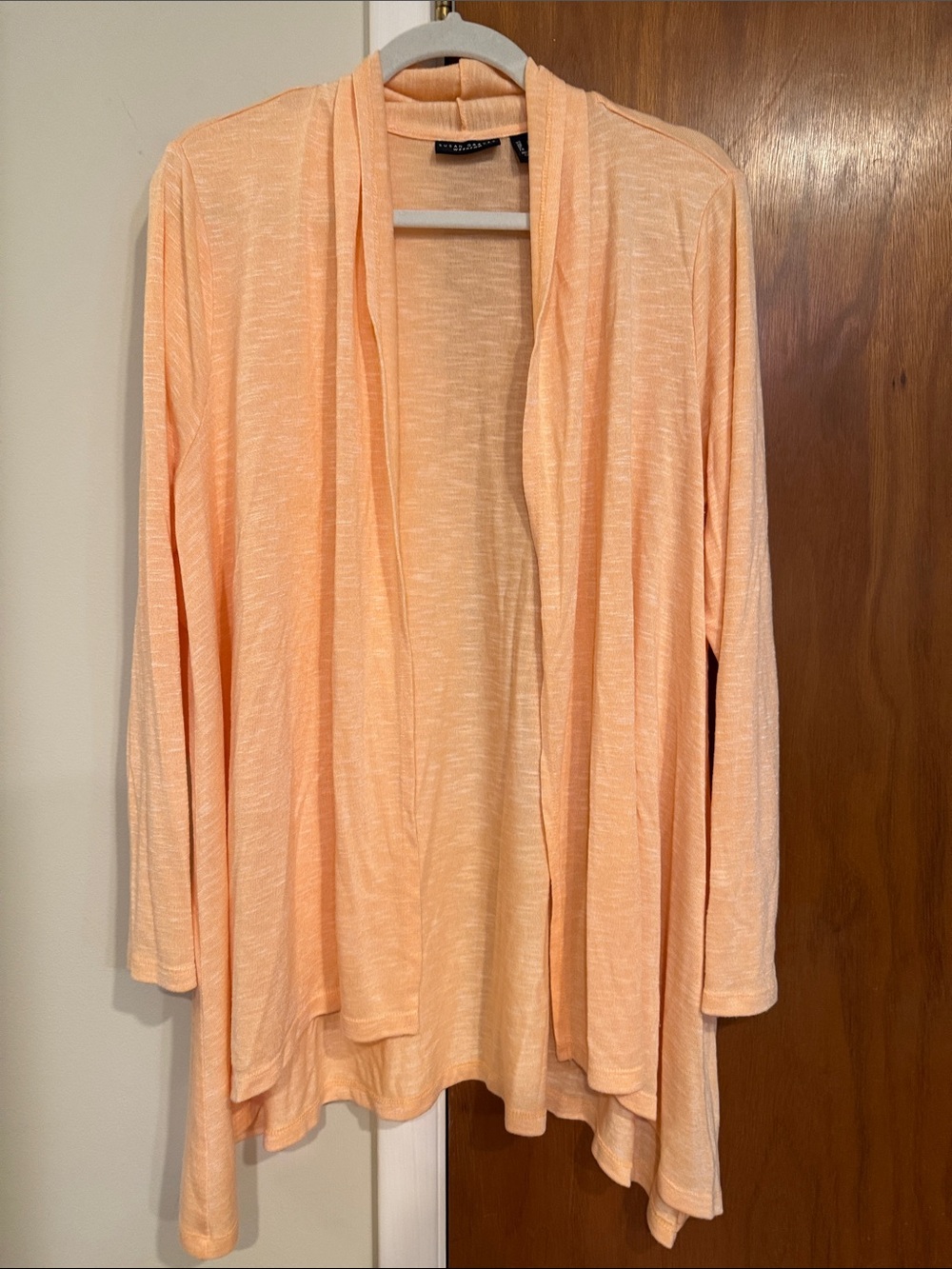 Susan Graver Peach Open-Front Weekend Cardigan